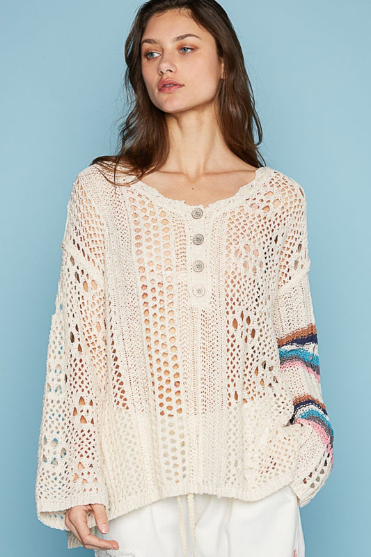 Striped Long Sleeve Knit Cover Up