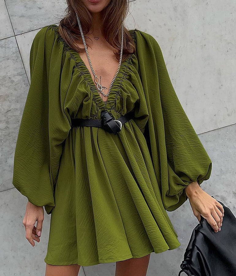 [BEST]Lantern Sleeve V-neck Dress