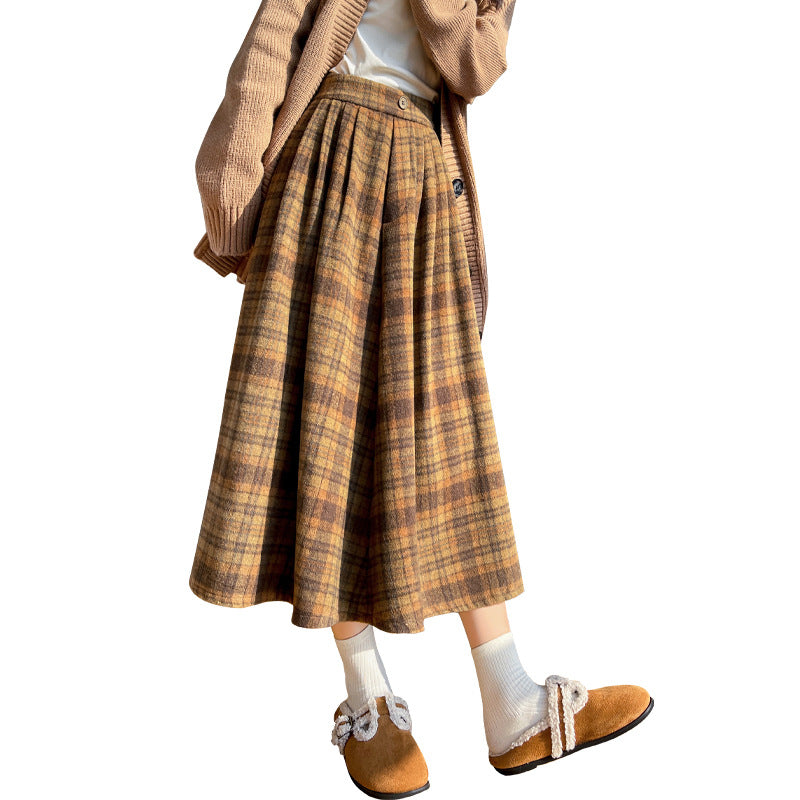 Retro Mori Style Woolen Plaid Skirt