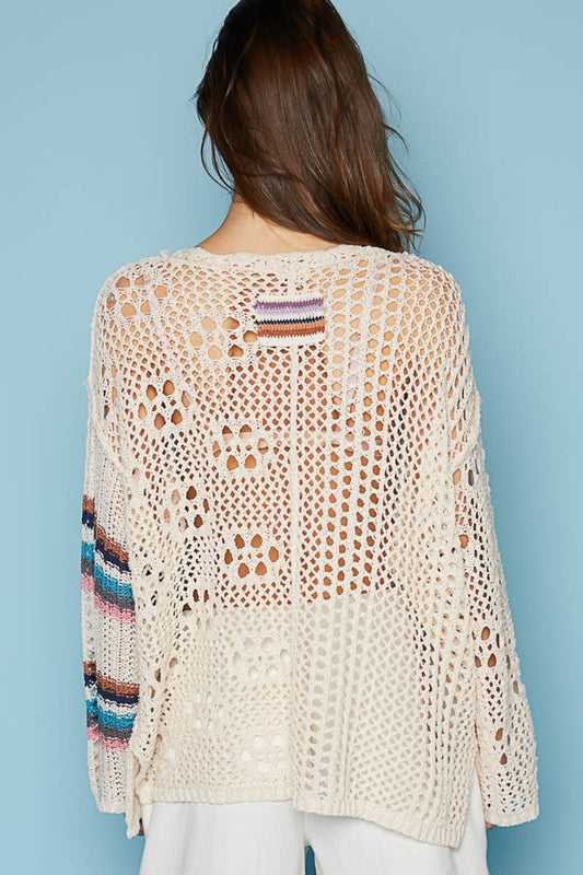 Striped Long Sleeve Knit Cover Up