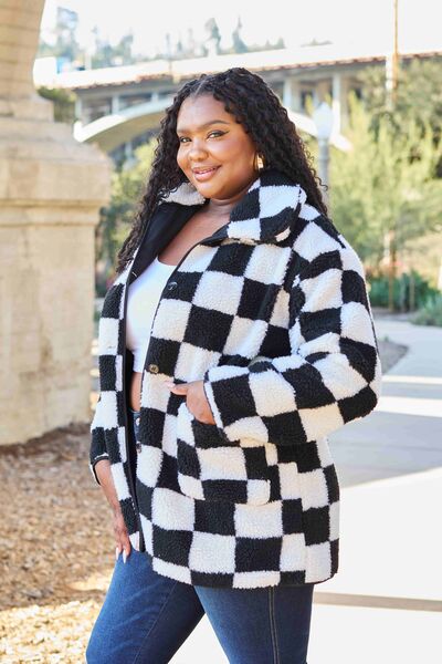 Checkered Button Coat with Pockets