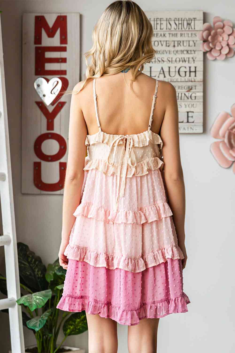 Dot Ruffled Tiered Spaghetti Strap Dress