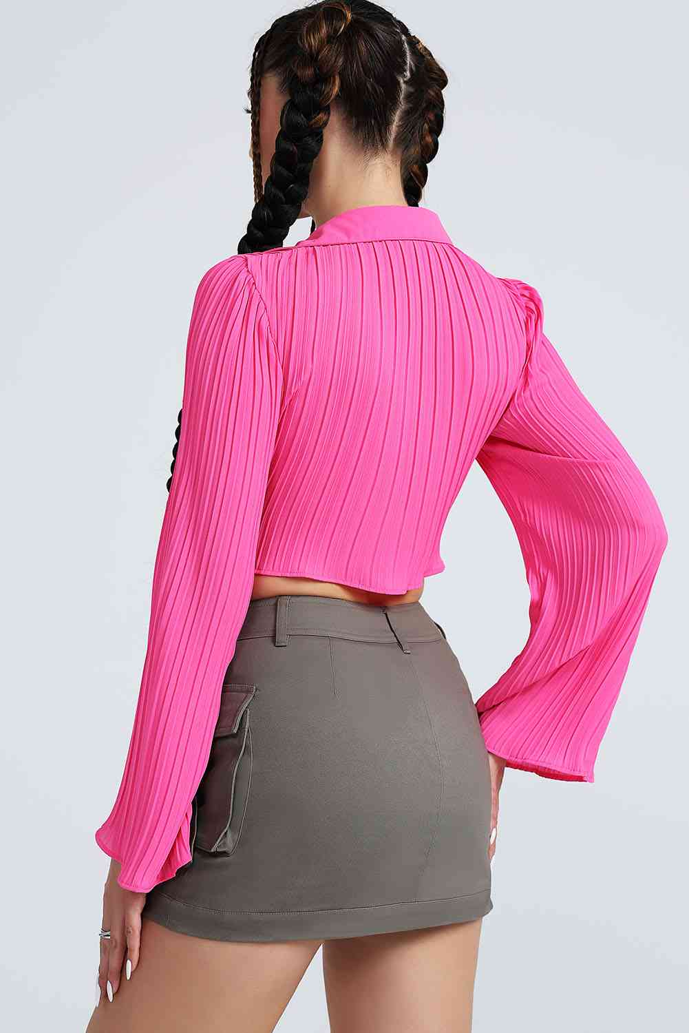 Tie Front Flare Sleeve Cropped Top