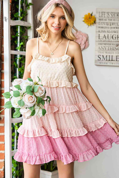 Dot Ruffled Tiered Spaghetti Strap Dress