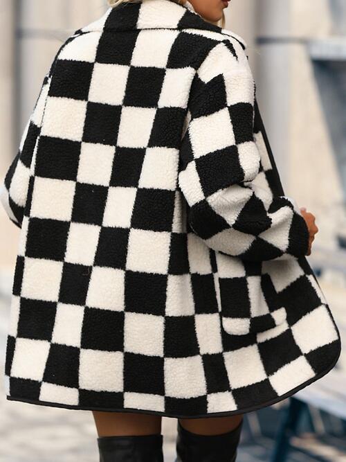 Checkered Button Coat with Pockets