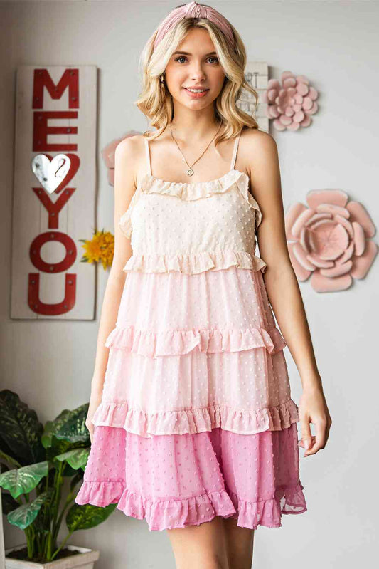 Dot Ruffled Tiered Spaghetti Strap Dress