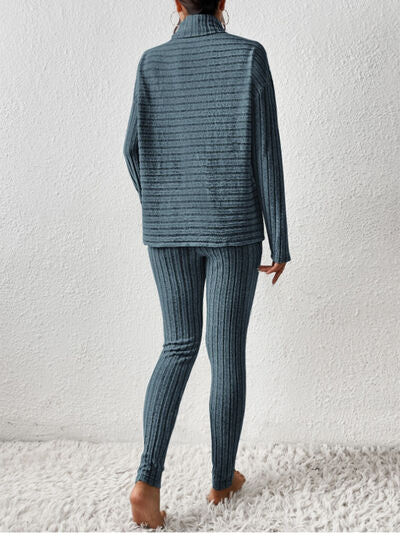 Ribbed Turtleneck Top and Pants Set